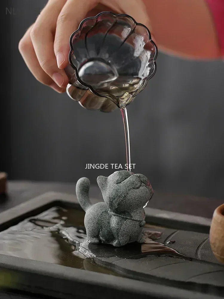 Stone Carving Kitten Sculpture Handmade Tea Pet Chinese Tea Tray Decoration Fish Tank Potted Tabletop Ornaments tea pet ornaments room decor statues