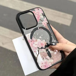 Pink Cherry Floral Magnetic Phone Case - Soft Cover Edition - Galaxy S23 Ultra (Black)