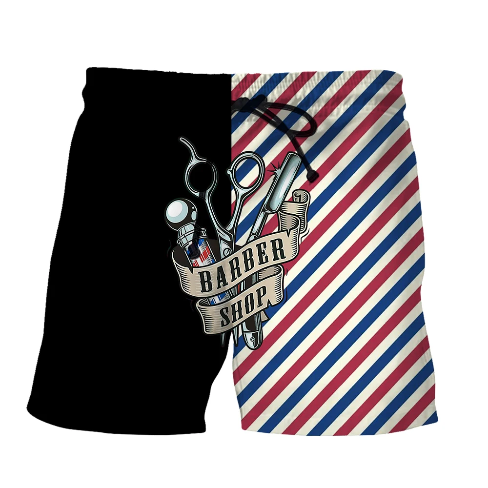 Summer Retro Barber Shop Scissors Tool Shorts 3D Printing Men  Women Fashion Street Haircut Casual Shorts Patchwork Swimsuit