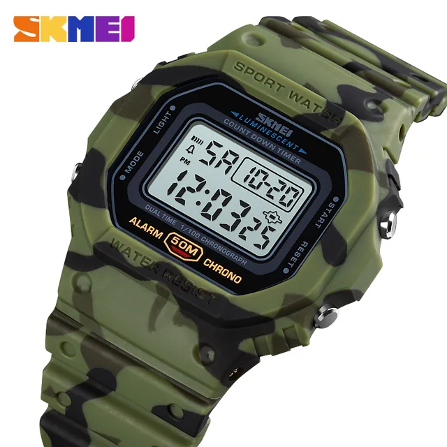 SKMEI-Montre de sport numérique multifonctionnelle pour homme, 2 comptes à rebours, montres-bracelets pour homme, mode rétro, 1628 1