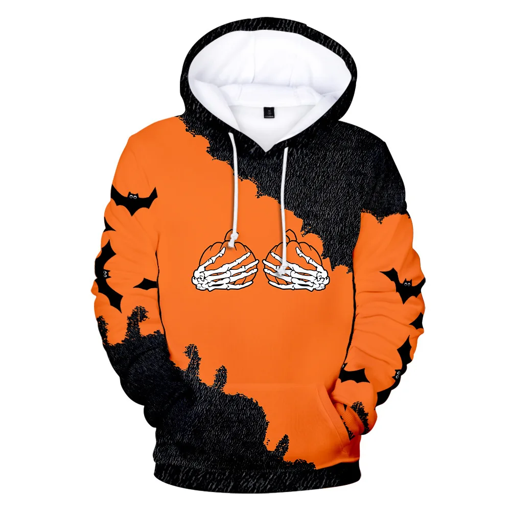 New Halloween Sweater Scary Skull Head Pumpkin 3D Digital Print Men's and Women's Autumn/Winter Hooded Hooded Sweater