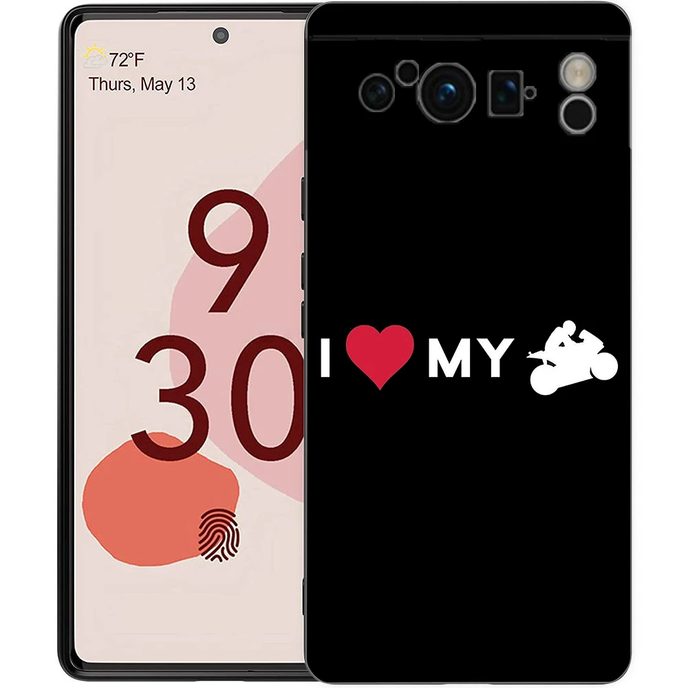 Luxury TPU Phone Case with Motorcycle Heartbeat Design - Black Soft Back Cover