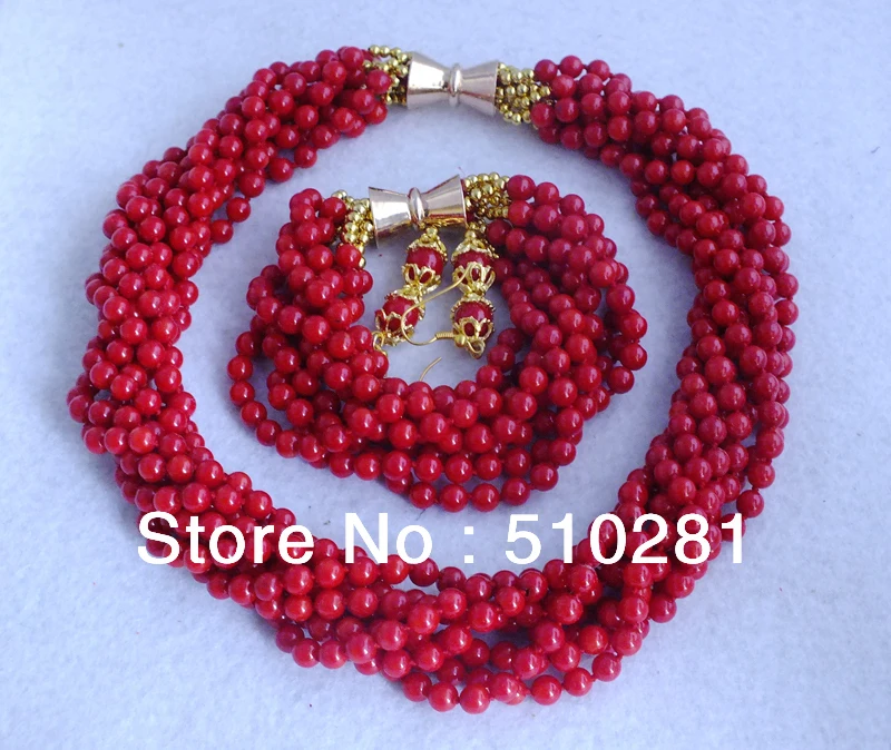 

Новый дизайн, модные свадебные красные коралловые бусины, комплект ювелирных изделий 20 дюймов