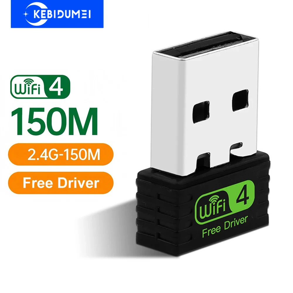 150Mbps 무선 네트워크 카드 USB WiFi 4 어댑터 미니 USB 동글 2.4G 신호 수신 PC 노트북 Macbook Windows 용 무료 드라이브