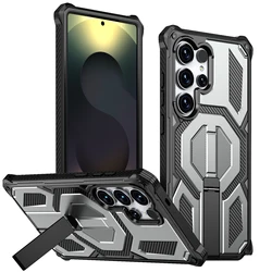 Magnetic Dual Protection Phone Case with Hidden Bracket - Galaxy S25 Ultra (Grey)