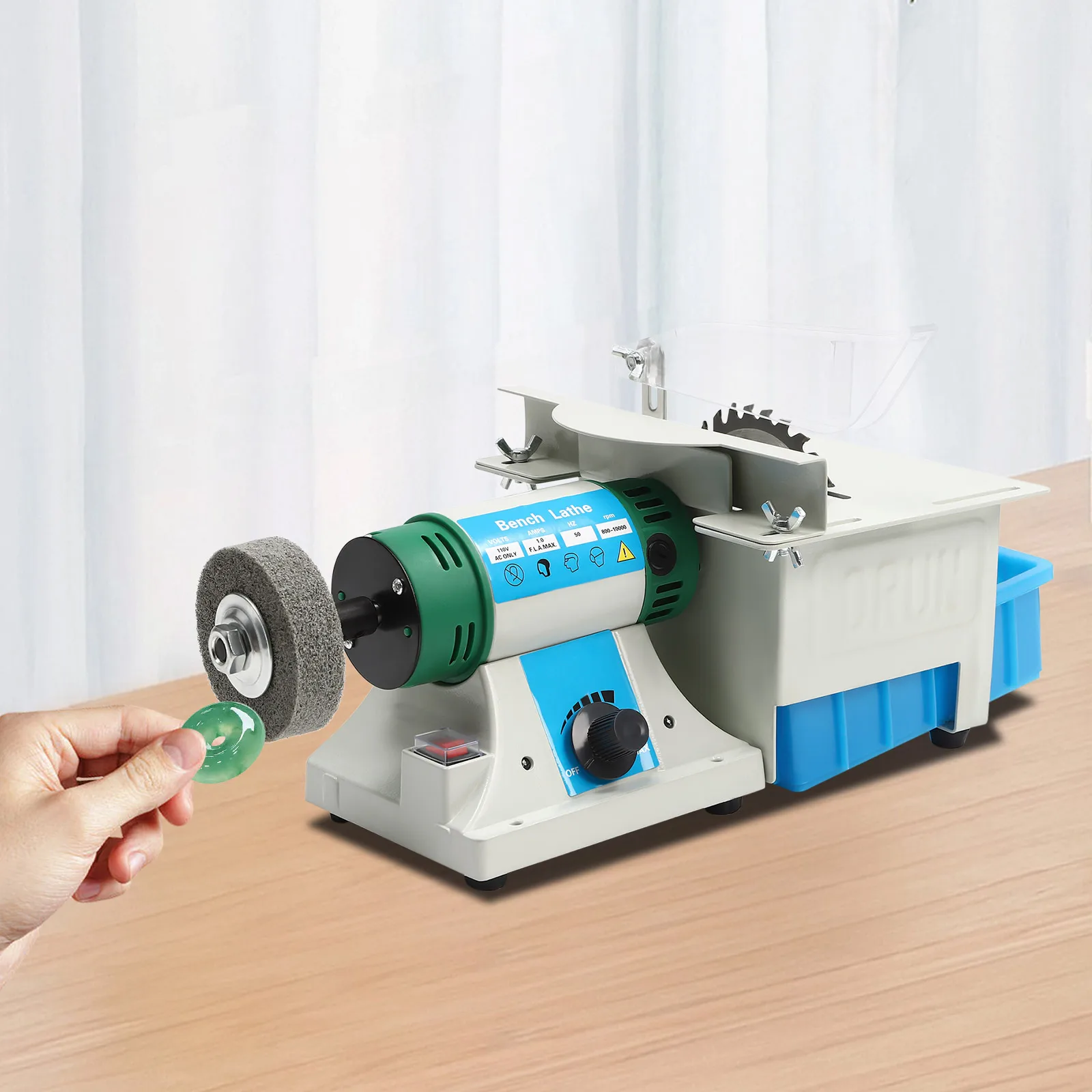 220V 750W Jewelry Polishing Machine Desktop Multi-Function Grinder Gem Cutting Machine with 1 Basket 11.4*8.7*9.3in