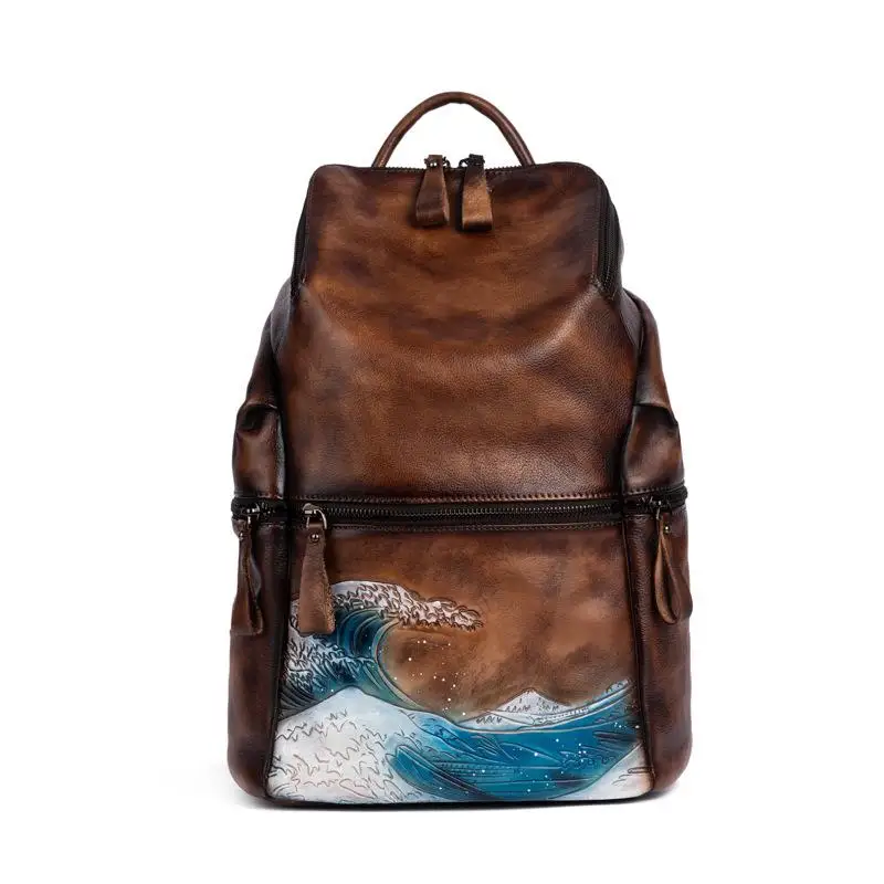 Mochila de piel auténtica suave para mujer, gran capacidad, para viajes al aire libre, invierno 2022, hecha a mano, de piel de vaca natural, para mujer