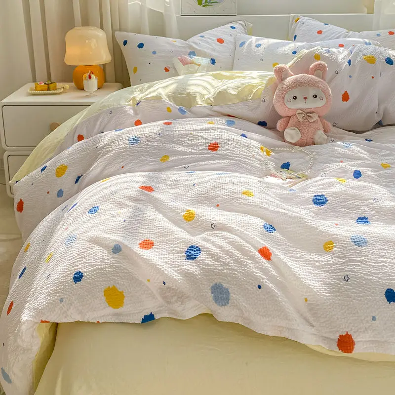 Cartoon Cat Panda Bedding Set INS Korean Flower Duvet Cover Pillowcase Sheet Cute Bedclothes for Kids Boys Girls Bed Linen 6