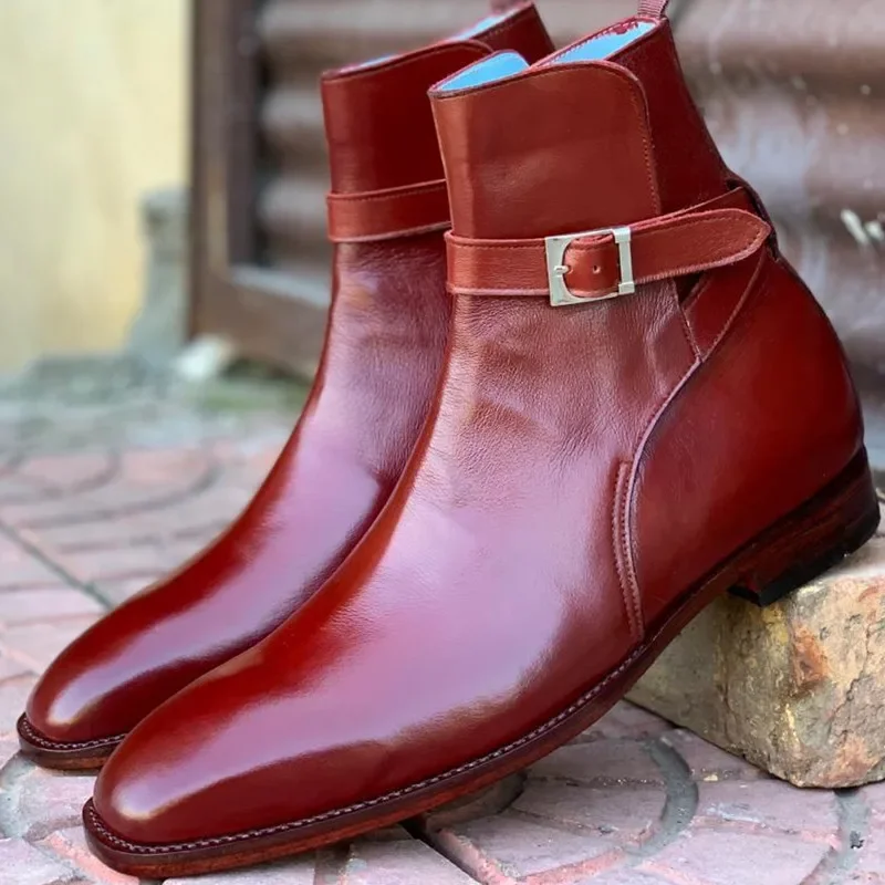 botas-rojas-con-correa-y-hebilla-para-hombre-botines-de-punta-cuadrada