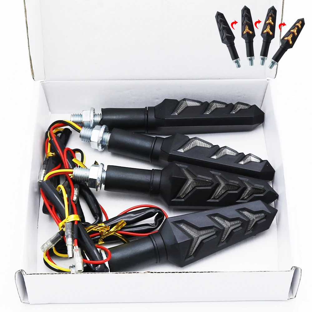 2 4pcs Motorcycle Water Flowing LED Turn Signals Blinker Lights Built Relay Bendable Tail Flasher Indicator