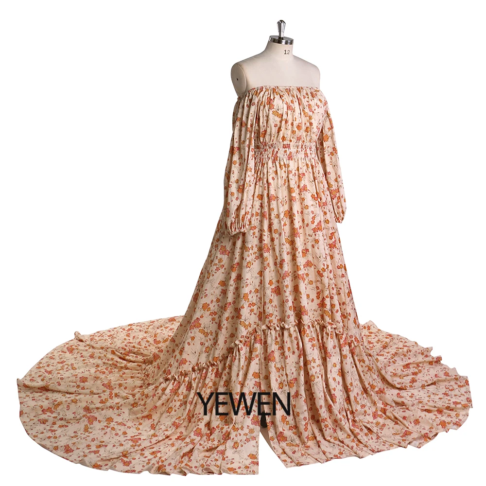 قبالة الكتف الأزهار القطن بوهو ملابس للحمل لالتقاط...