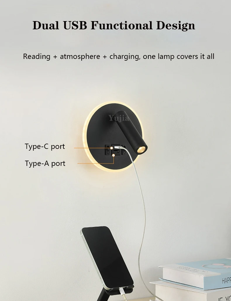 Modern Versatile LED Wall Sconce Lamp Dual USB Ports Adjustable Side Reading Lights For Modern Bedrooms Studies Hotels led light led wall lamp wall light led reading light
