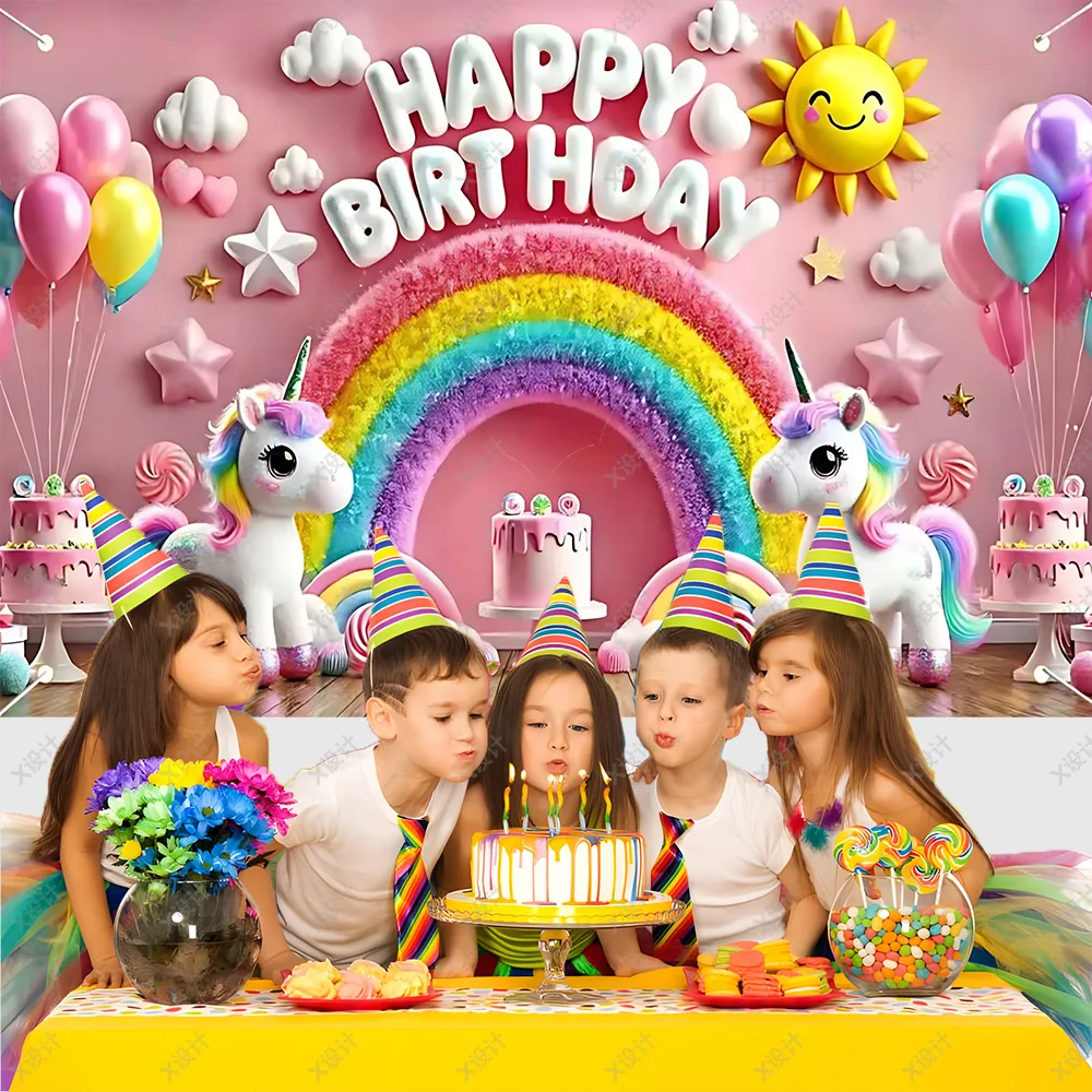3D Cute Unicorn Background Girl Birthday Party Cake Table Pink Decoration Supplies Banner Baby Shower Gifts Photo Studio Props party supplies birthday backdrop party decoration party backdrop curtain photography props photo booth props