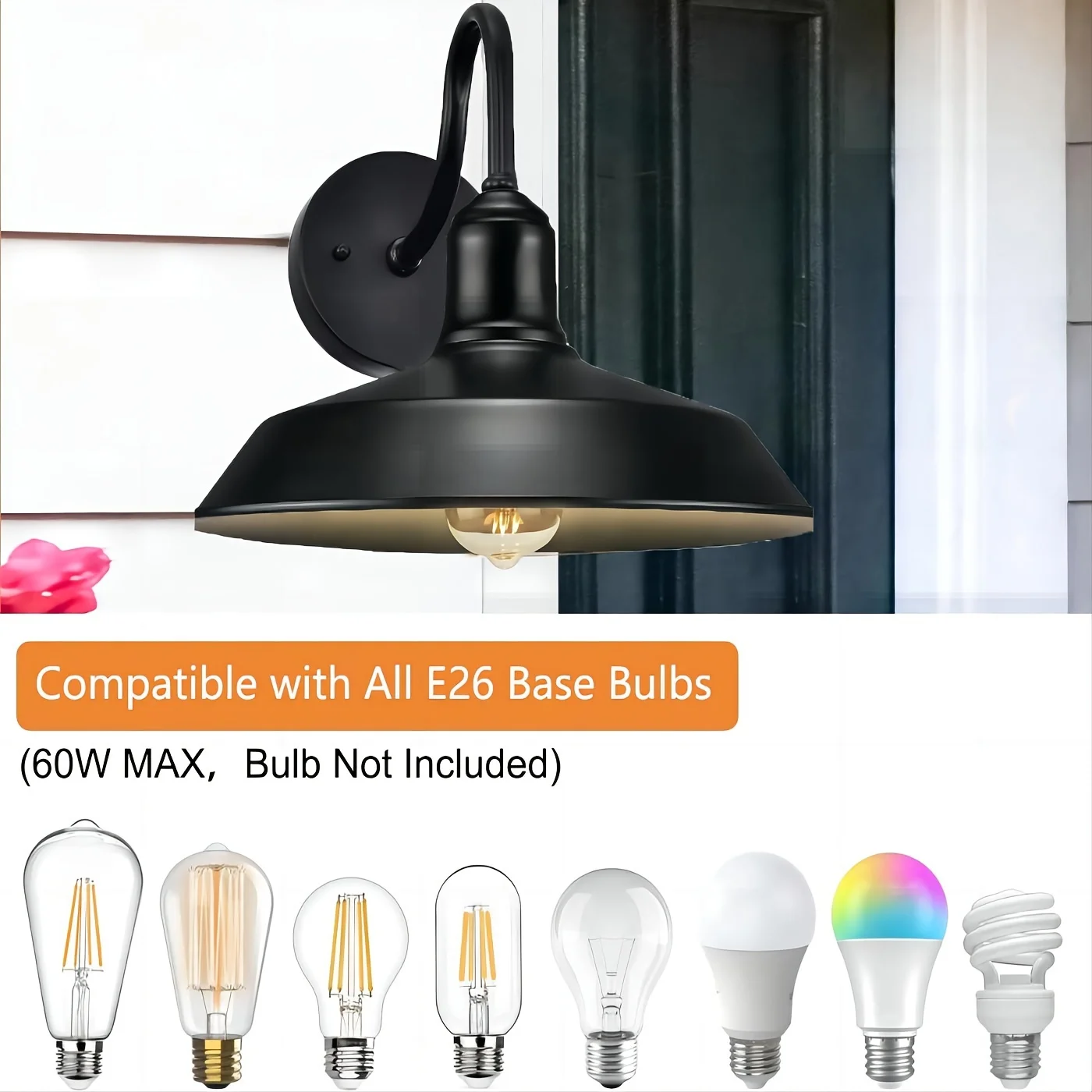 Vintage Gooseneck Barn Wall Lamp - Matte Black, Outdoor Wall Lamp,Alexa-Enabled Smart Outdoor Sconce, Easy Installation