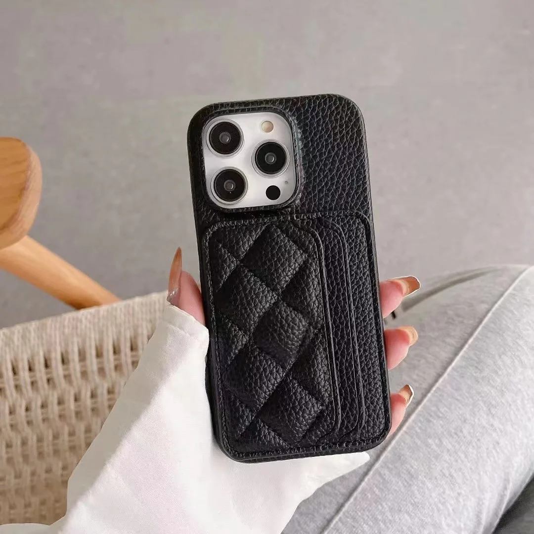 Luxury Elegant 3D Diamond Grid Leather Dual Card Slot Wallet Case & Phone Cover
