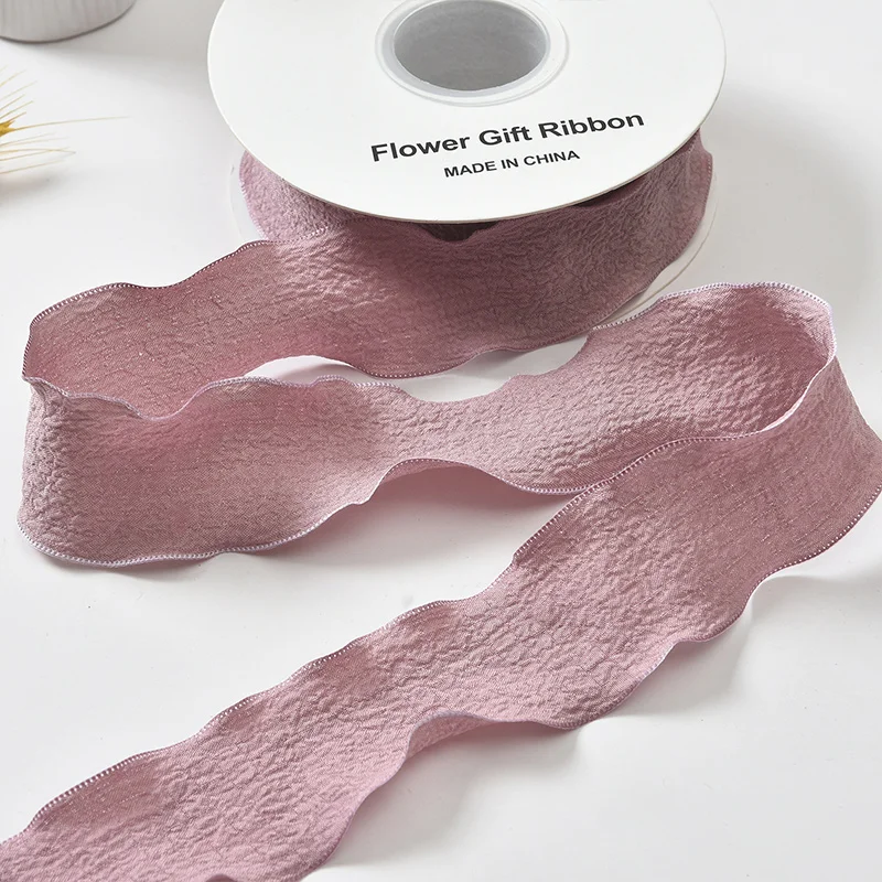 Handmade Wrinkled Lace Edge Ribbon for Gift Wrapping and Floral Decorations - 10 Yards