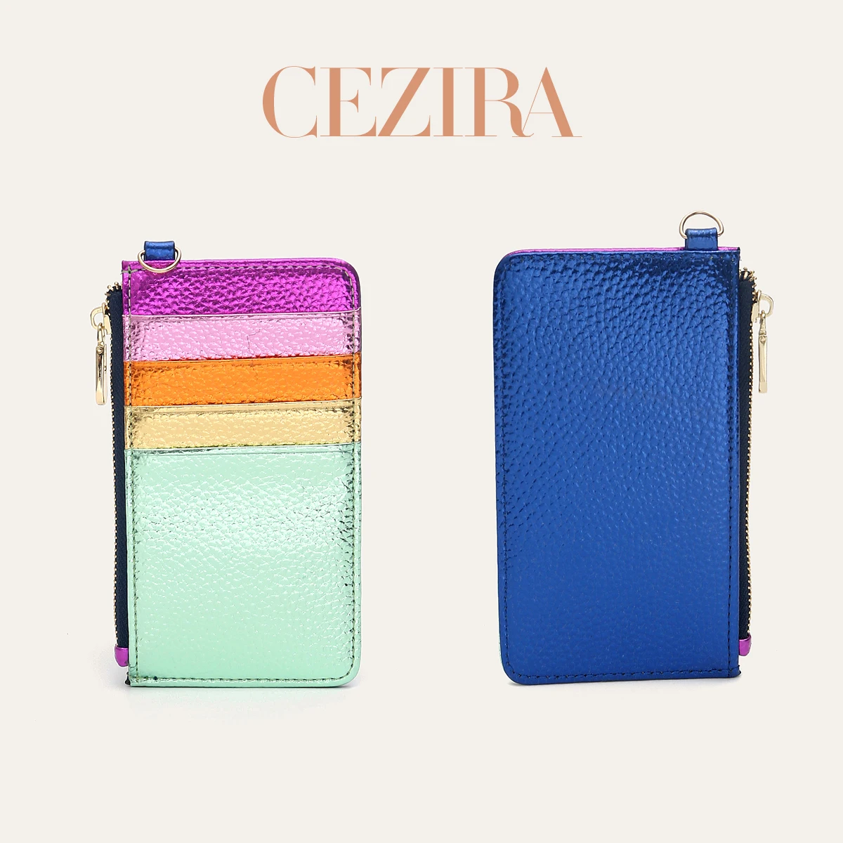 Metallic Rainbow Stripes Small Square Crossbody Bag - PU Vegan Leather with Magnet Flap & Metal Chain
