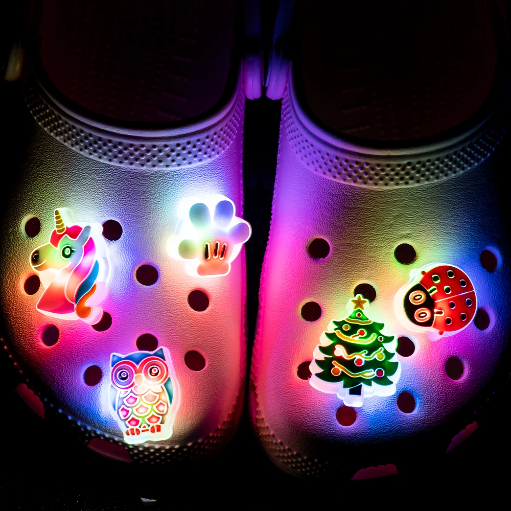 Glow Lighted Charms for Kids Shoe Gifts Animals Plants Heart Shoe Decoration LED Pins for Sneaker Accessories Clogs Buckles 1pcs shoe charms shoe lights shoe decorations