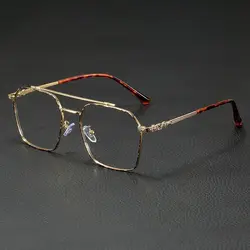 Ultralight Metal Square Blue Light Blocking Eyeglasses (Leopard print)