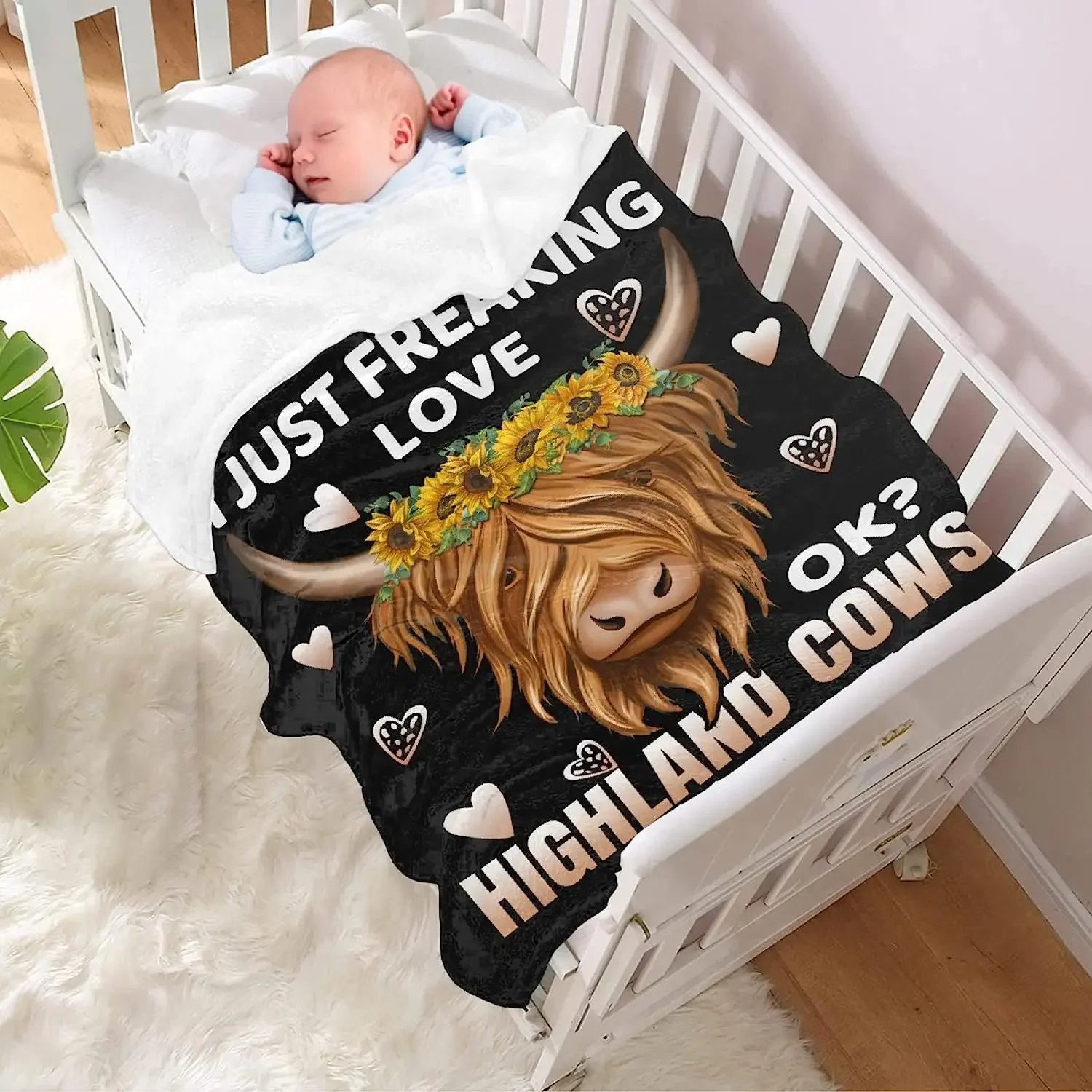 I Just Freaking Love Highland Cows Ok Throw Blankets Cozy Lightweight Plush Animal Throw Decorative Quilts Throws for 4