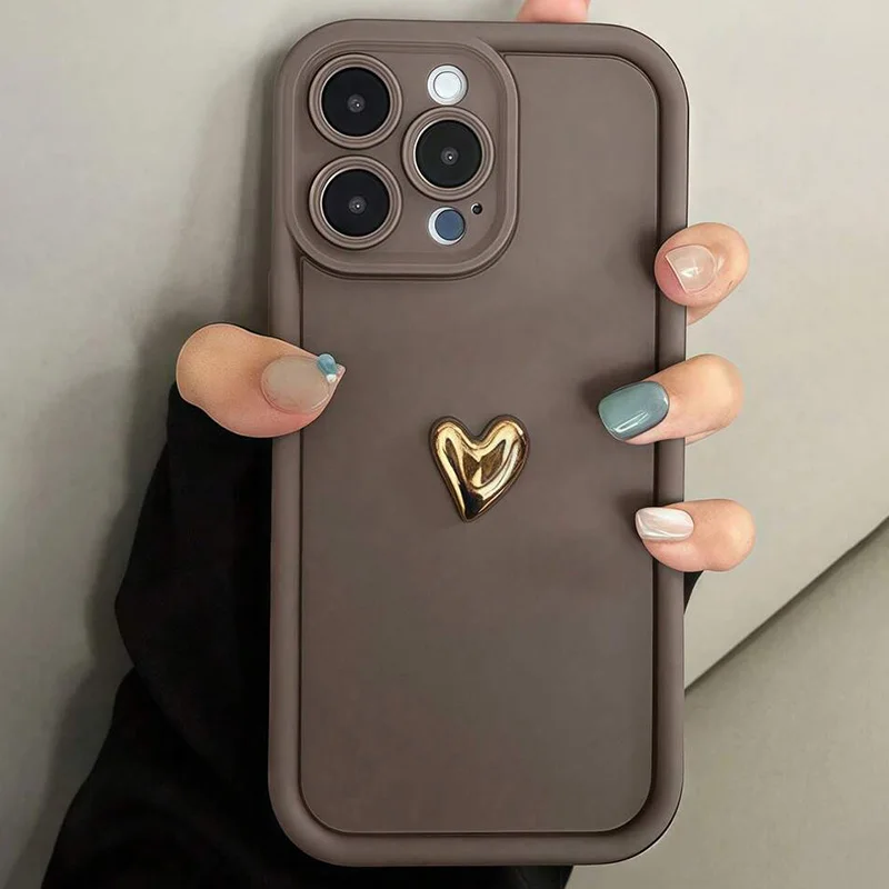 Elegant 3D Golden Heart Luxury Soft Phone Case