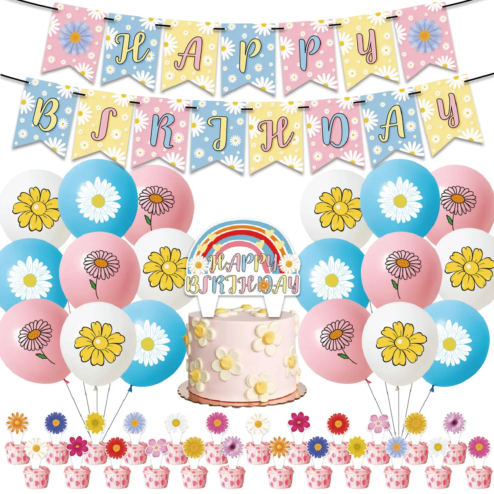 

Boho Daisy Theme Birthday Party Decorations, Cake Topper, Flower Banner for Girls, 1st, 2nd, 3rd Birthday Party Supplies