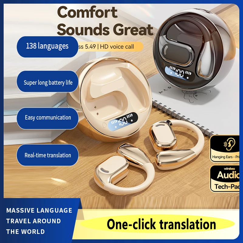 Smart Bluetooth headset wireless binaural simultaneous translation dual-mic noise reduction multi-language translation translator earbuds translator earphones translation headset
