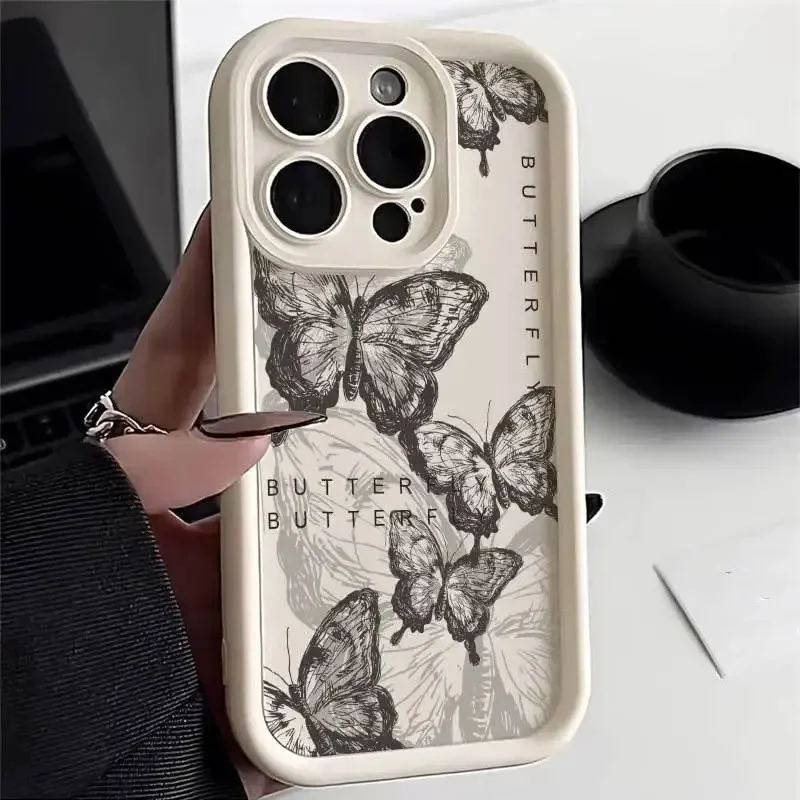Elegant Black & White Butterfly Silicone Case Cover