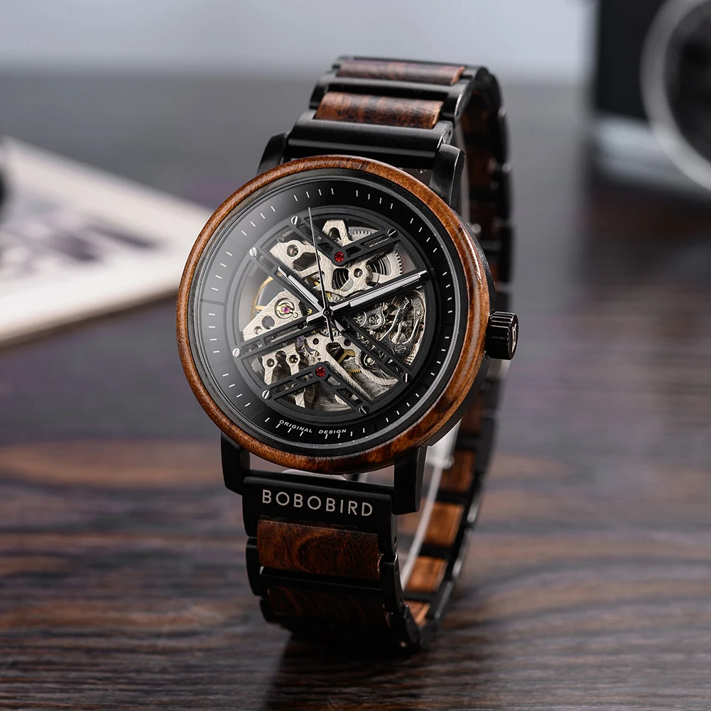 VICVS Automatisch mechanisch horloge voor heren van hout, casual sporthorloge van hout, dit houten horloge voor roestvrij staal combo, Purple sandelhout/zilver