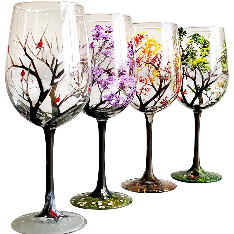 Verre à vin arbre quatre saisons, gobelet imprimé créatif, grande