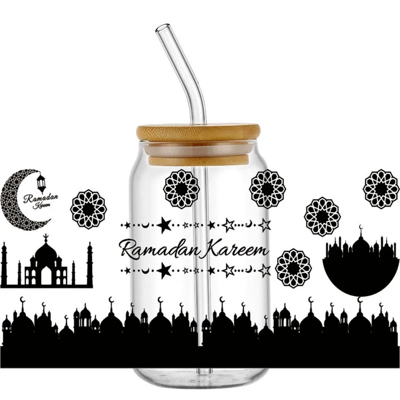 Muslims Cartoon Characters UV DTF Cup Wrap 3D Adhesive Clear Jar Bottle Stationery Washable Transfer Sticker 3d Stickers Cup Wraps Sticker Cups Uv Dtf Wrap Transfer