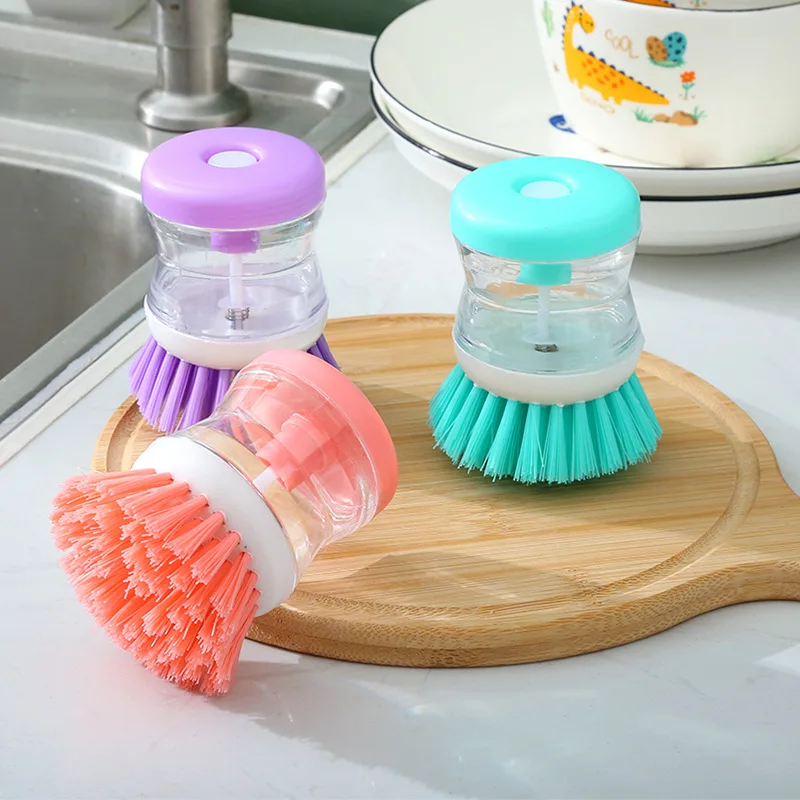 

2 IN 1 Dishwashing Brushes Automatic Liquid Addition Soap Dispenser Wash Pot Dish Bowl Brush Cleaning Scrubber Kitchen Supplies