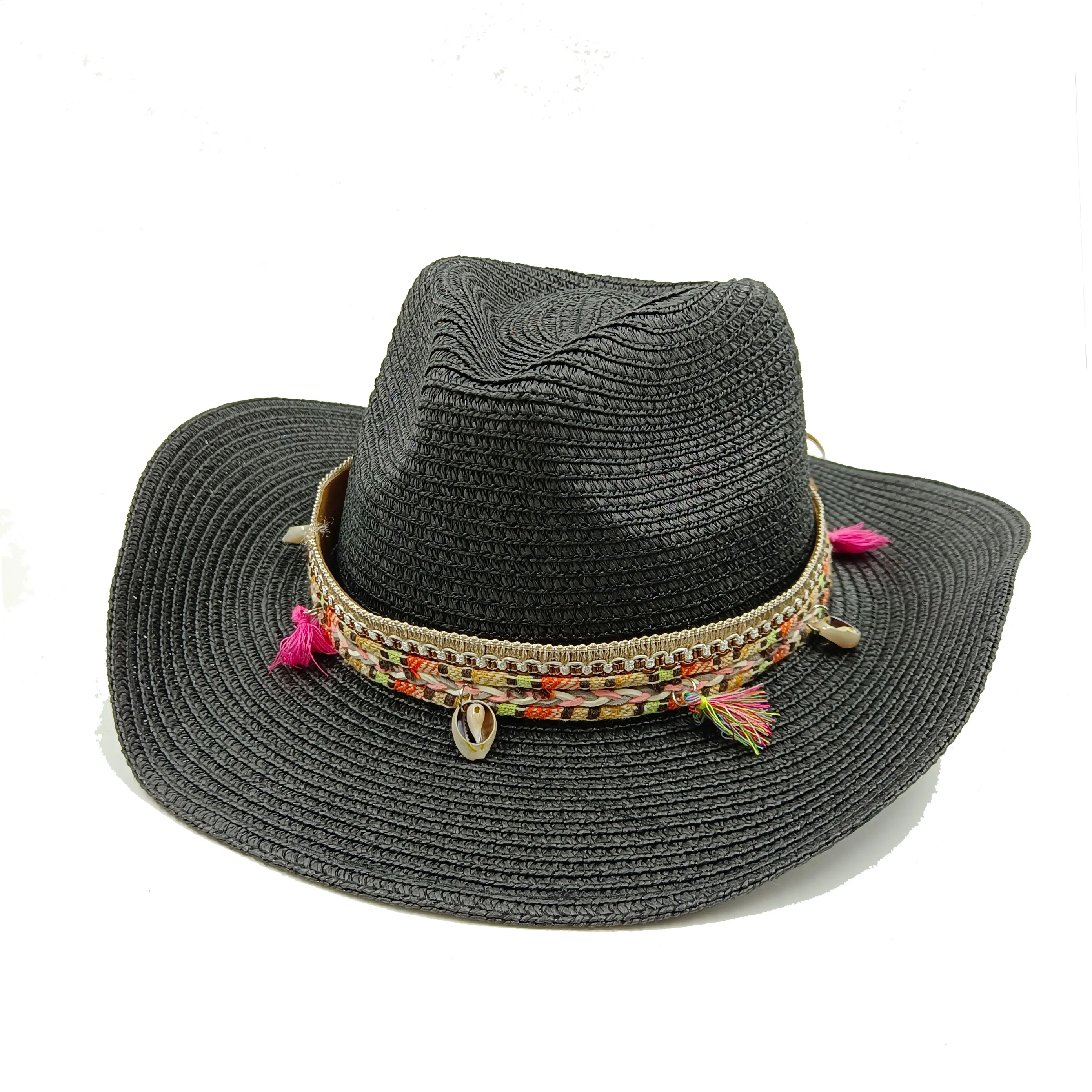 

2023 straw hat cowboy hat new sun hat jazz cowboy straw hat fashion casual outdoor shading cowboy upturned knight straw hat