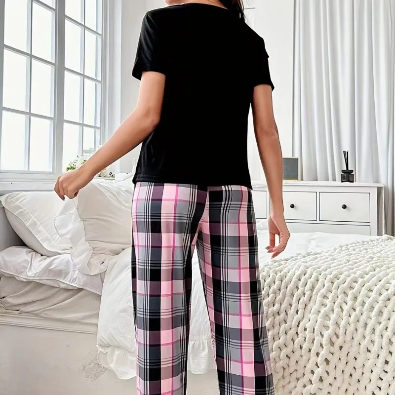 Women's Short Sleeve Crew Neck Top With Shorts And Pants 3 Piece Loungewear Sleepwear Lounge Sets Nighty Print Casual Pajama Set