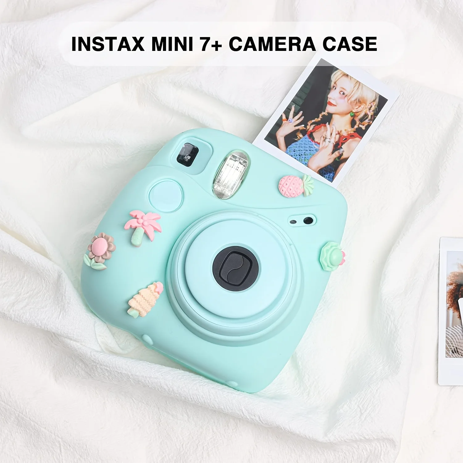 1 Set Silicone Protective Case for Fujifilm Instax Mini 7 Plus Camera (with DIY Accessories and Adjustable Shoulder Strap)