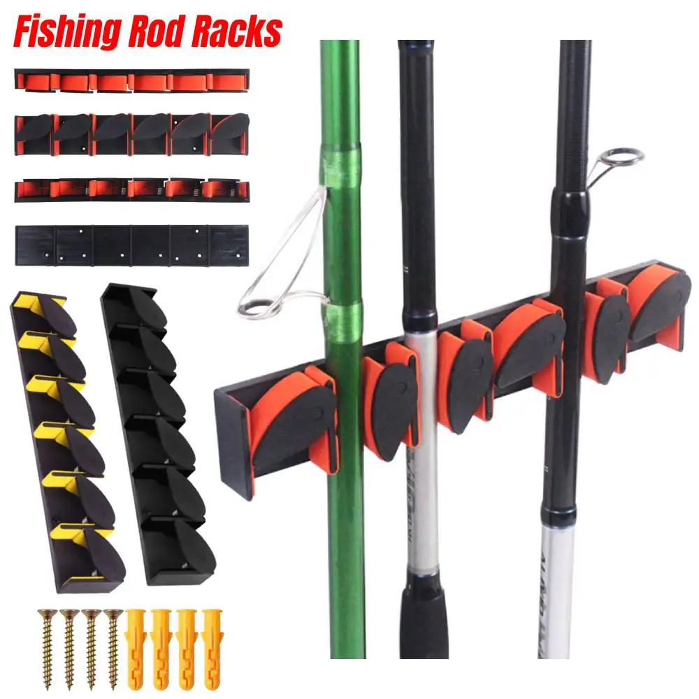 Fishing Rod Holders 6-Rod Rack Vertical Pole Holder Wall Fishing Rod Racks  For Garage Fishing Pole Display Stand Fixed Frame - AliExpress