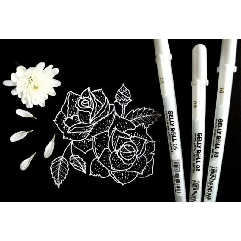 3PCS SAKURA Gelly Roll Gel Pens Highlight Marker for Journaling Art Drawing Classic White Ink Assorted Point Fine Medium Bold 3