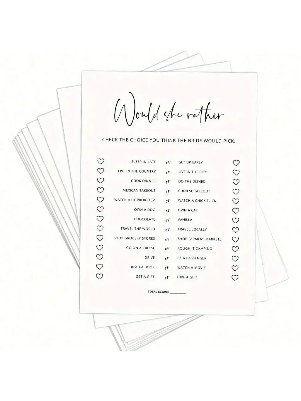 Bridal Shower Game Cards Set 1