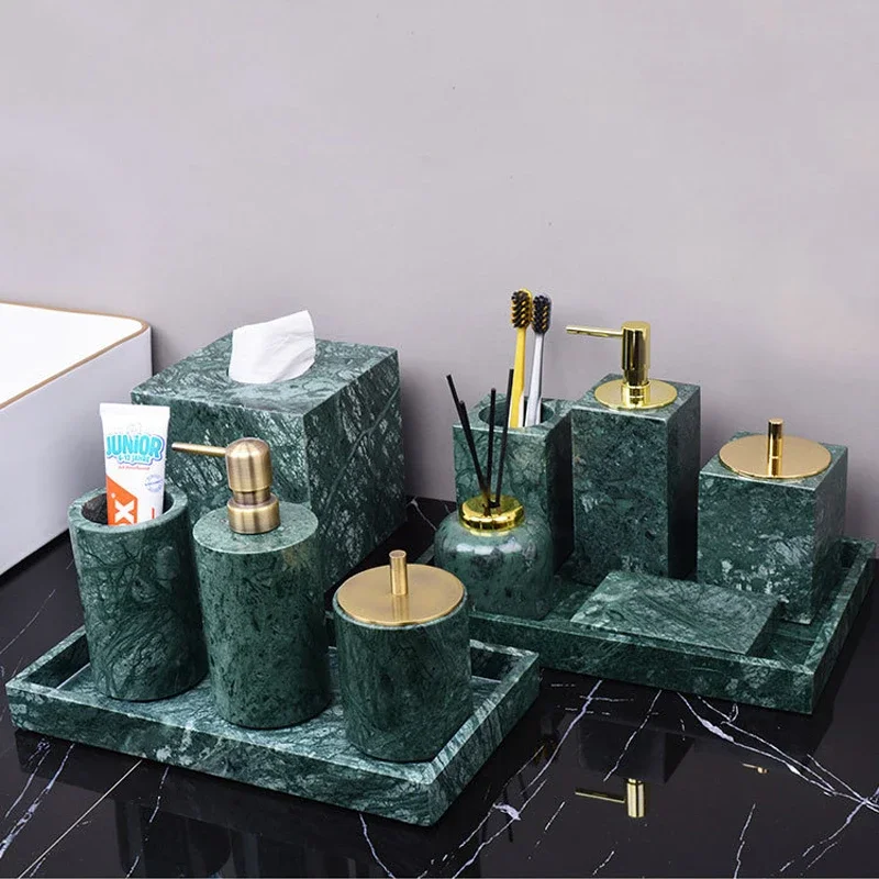 Natural Marble Bathroom Set Nordic Tray Toothbrush Holder Soap Dispenser Kit