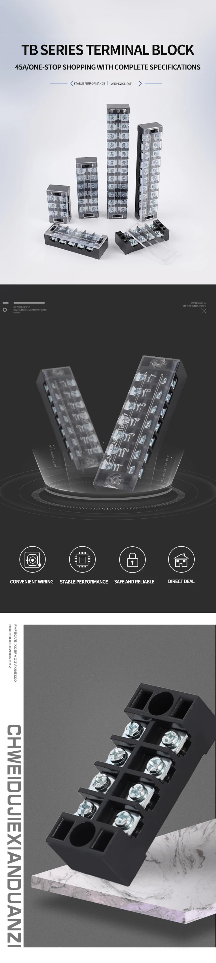 1Pcs TB4510 45A 600V Dual Row Barrier Screw Terminal Block Strip Wire Connector Insulated DIY Electrical Fix Fence High Quality T&I Online Store