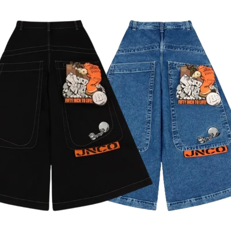 JNCO 헐렁한 청바지, 미국 힙합 스트리트웨어, 대형 포켓 청바지, 하라주쿠, 와이드 레그 팬츠, 고딕, 신상 청바지, Y2K