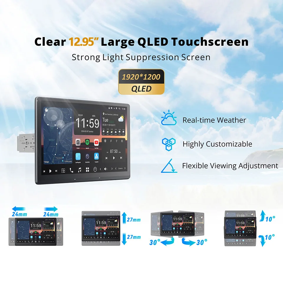 ATOTO 12.95インチ 1Din 大画面 Android 13 カーラジオ 8G+128G WIFI