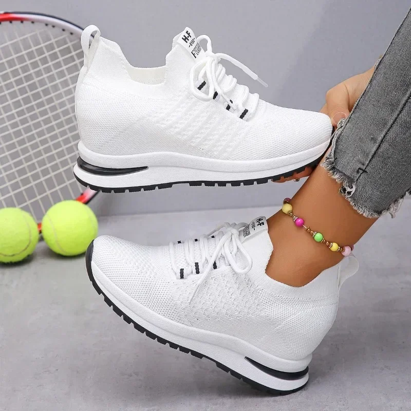Damenschuhe 2024, Marke Mesh, vulkanisierte Damenschuhe, atmungsaktive Damen-Turnschuhe, Schnürschuhe, Realce Interior, Freizeitschuhe für Damen – Detail 6