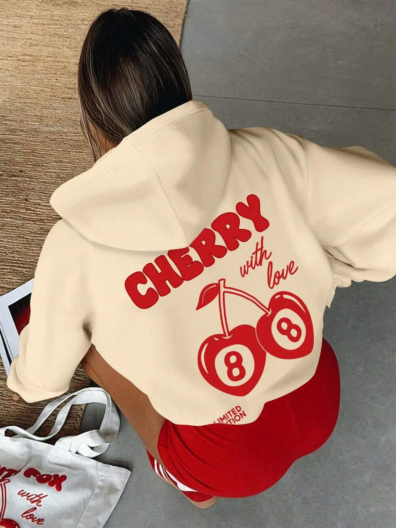 Cherry 88 Art Letter Prints Women Hoody Autumn Fleece Hoodies Hip Hop Loose Streetwear Unisex All-Match Fashion Woman Tops 3