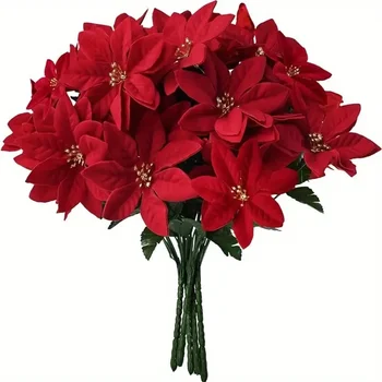 1-5 Bundles Artificial Christmas Flower Red Poinsettia Bouquets for Christmas Home Garden Table Vase Decoration Wedding Flowers