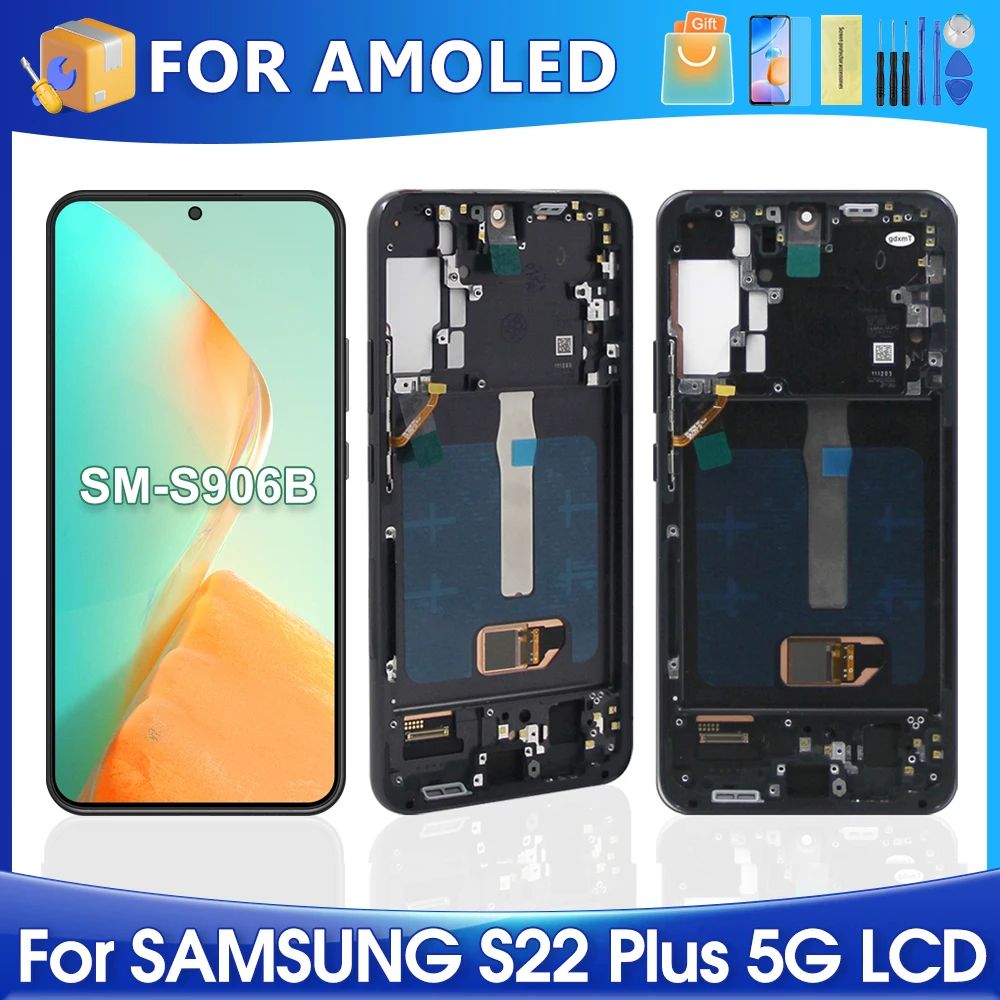 

ЖК-дисплей 6,6 ''S22 + для Samsung AMOLED S22 Plus S906B S906 S906W S906N S906E, сменный сенсорный экран с цифровым преобразователем в сборе