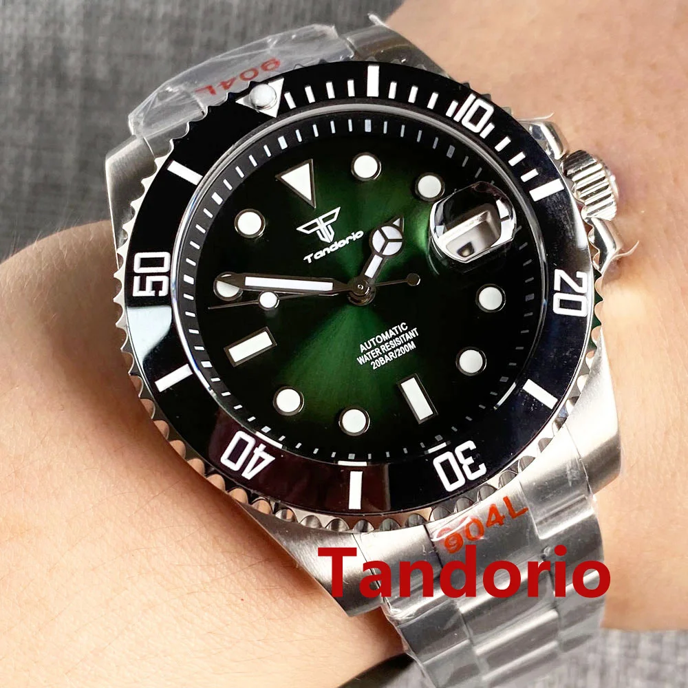 40mm Tandorio NH35A Men Watch Sunburst Red/Blue/Green Sapphire Crystal Luminous
