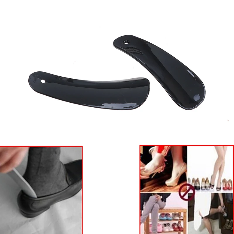 2Pcs 11cm black plastic shoehorn shoe horns spoon shoes accessories_DM 