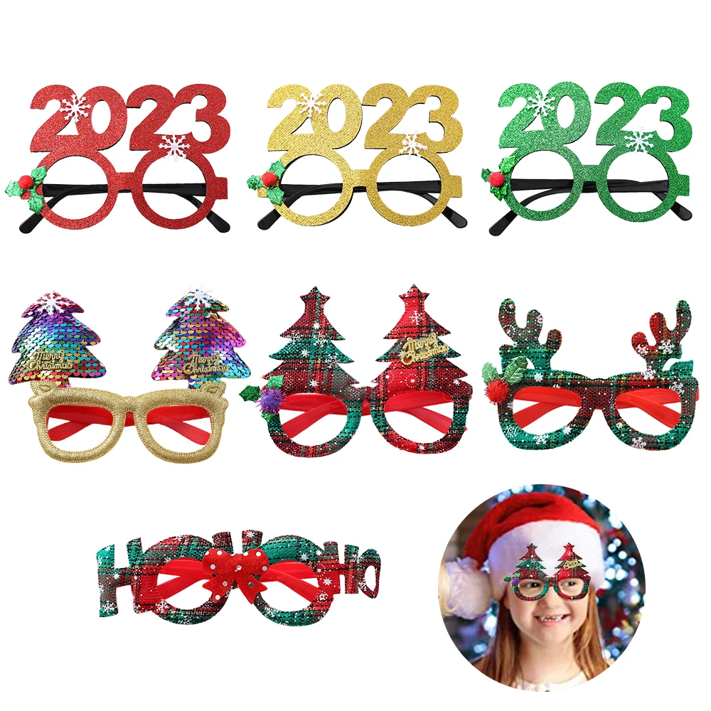 Christmas Glitter Party Glasses Frame Creative Funny Eyewear Xmas Decoration Eyeglasses Kids Gifts Merry Christmas Navidad 2023