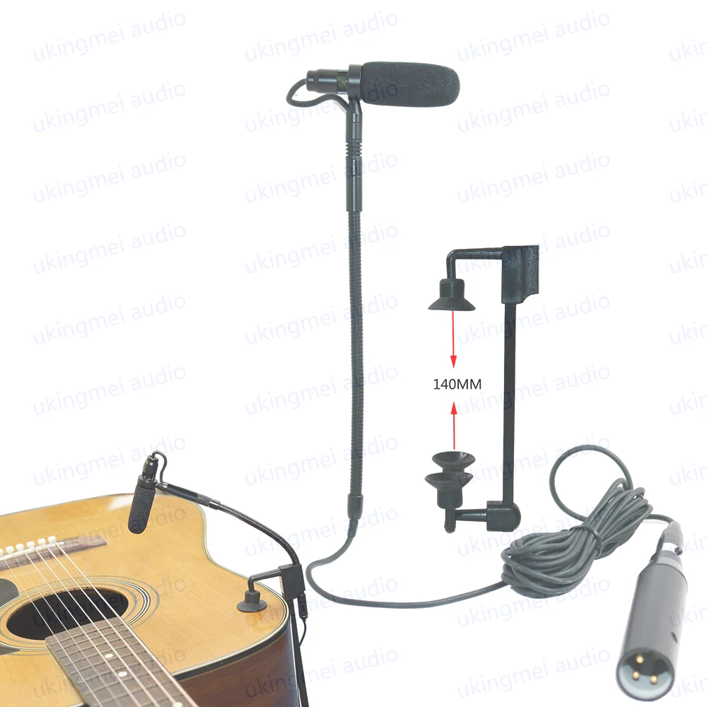 Supercardioid Condenser Microphone for Trumpet Saxophone Violin Acoustic Guitar with Adjustable Clamps 48V Phantom Power Module